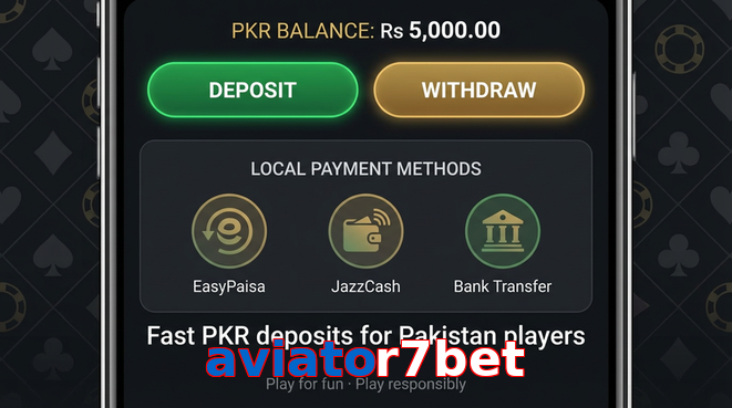 Deposit and withdrawal screen with PKR methods